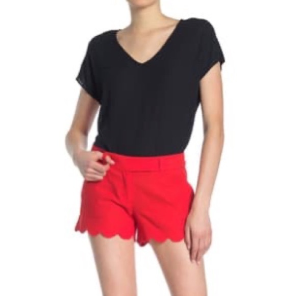 J. Crew Pants - J. Crew Bright Coral Scalloped Linen Blend Shorts